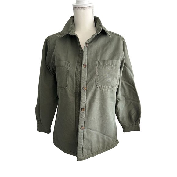 WOOLRICH Women’s Green Buttown Down Fleece Lined Work Shacket Jacket Size Small - Picture 1 of 7